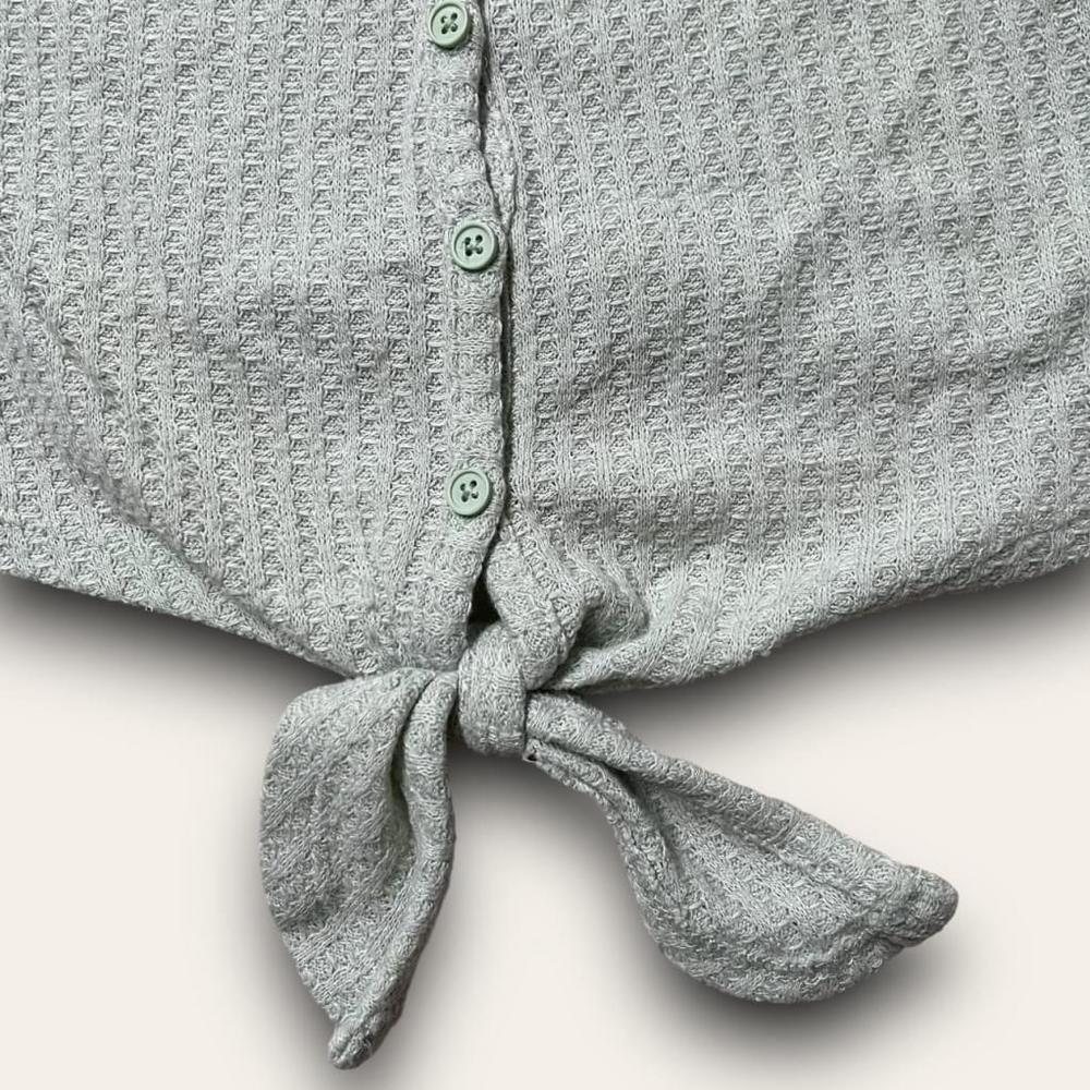 💟 2for$20 💟 Forever 21 Green Tie-Front Tank Top Buttons Waffle Knit Size M - Picture 2 of 4